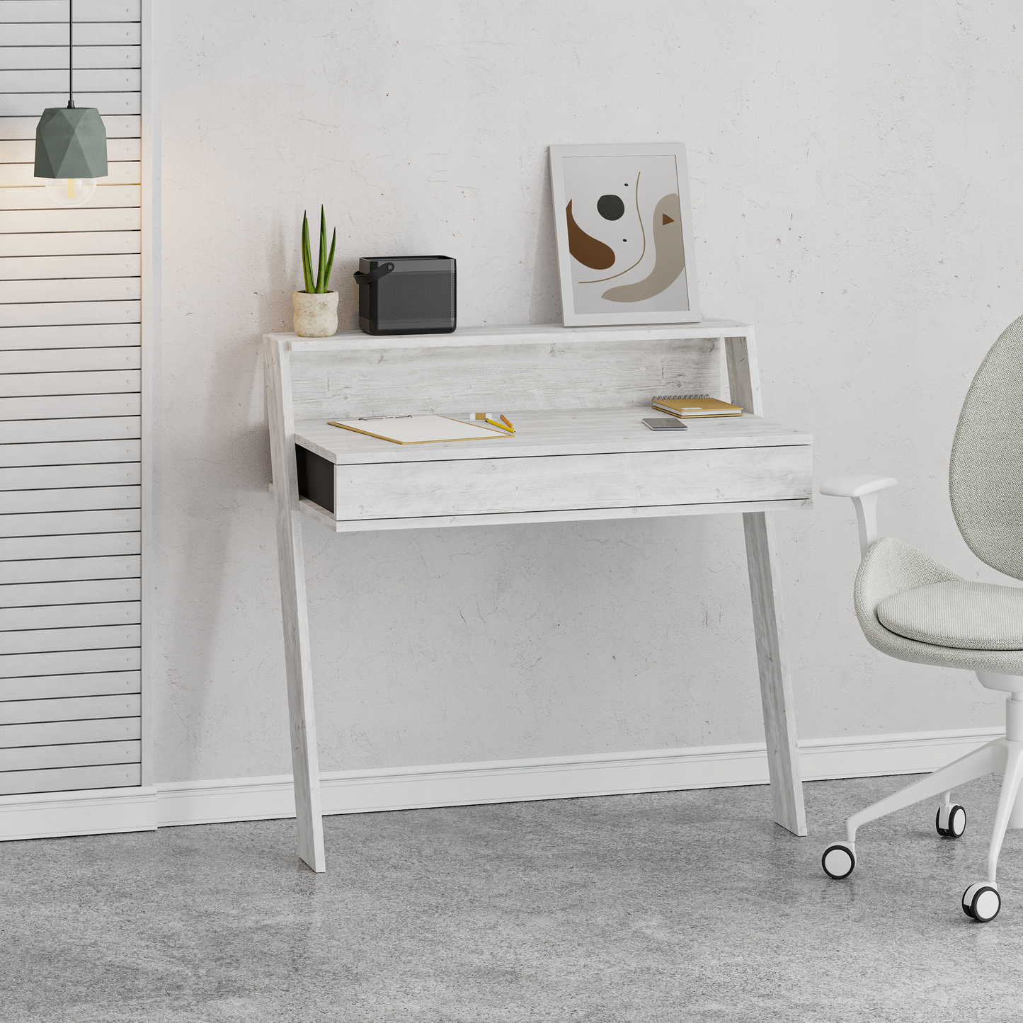 Cowork Modern Wall-Mounted Desk with Drawer – Ancient White 94cm