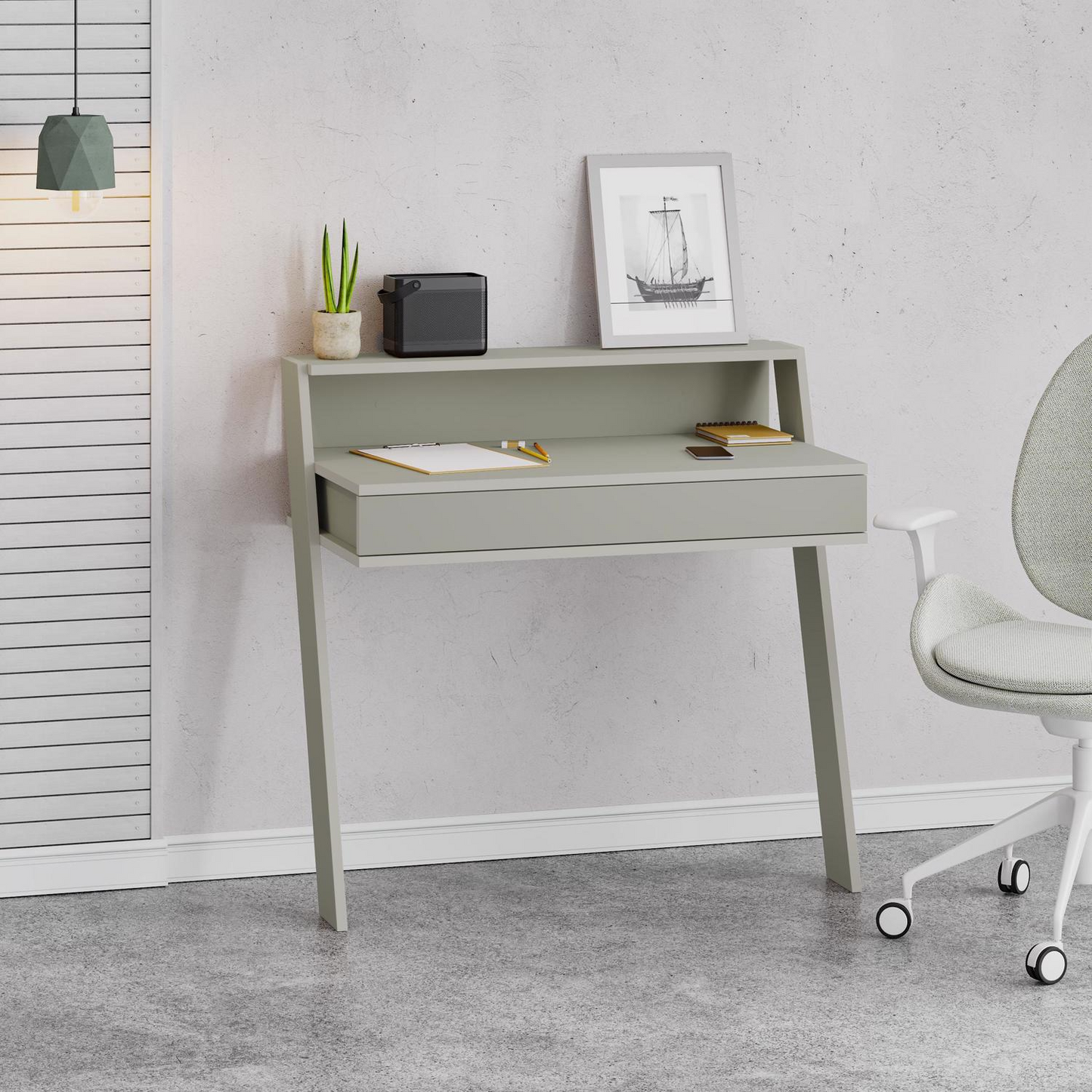 Cowork Modern Wall-Mounted Desk with Drawer – Ash Green 94cm
