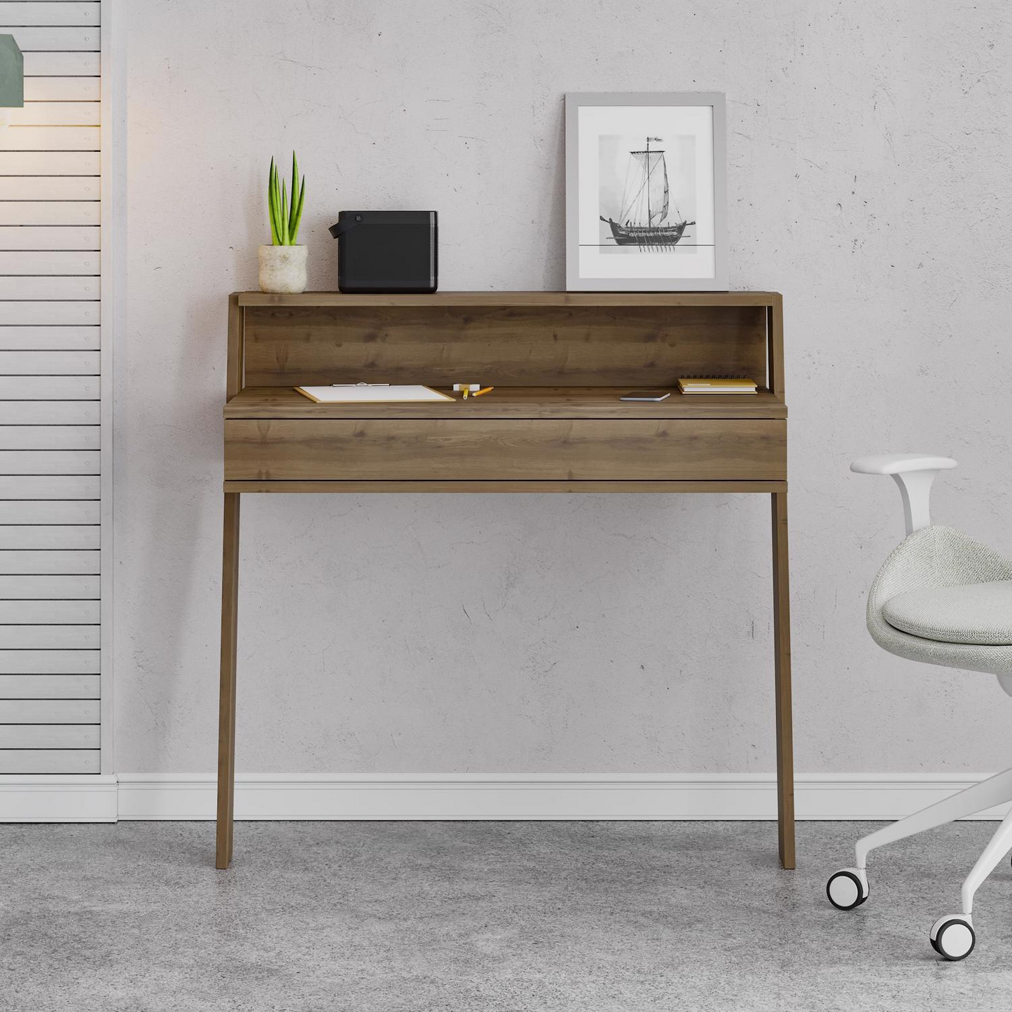Cowork Modern Wall-Mounted Desk with Drawer – Dark Oak 94cm