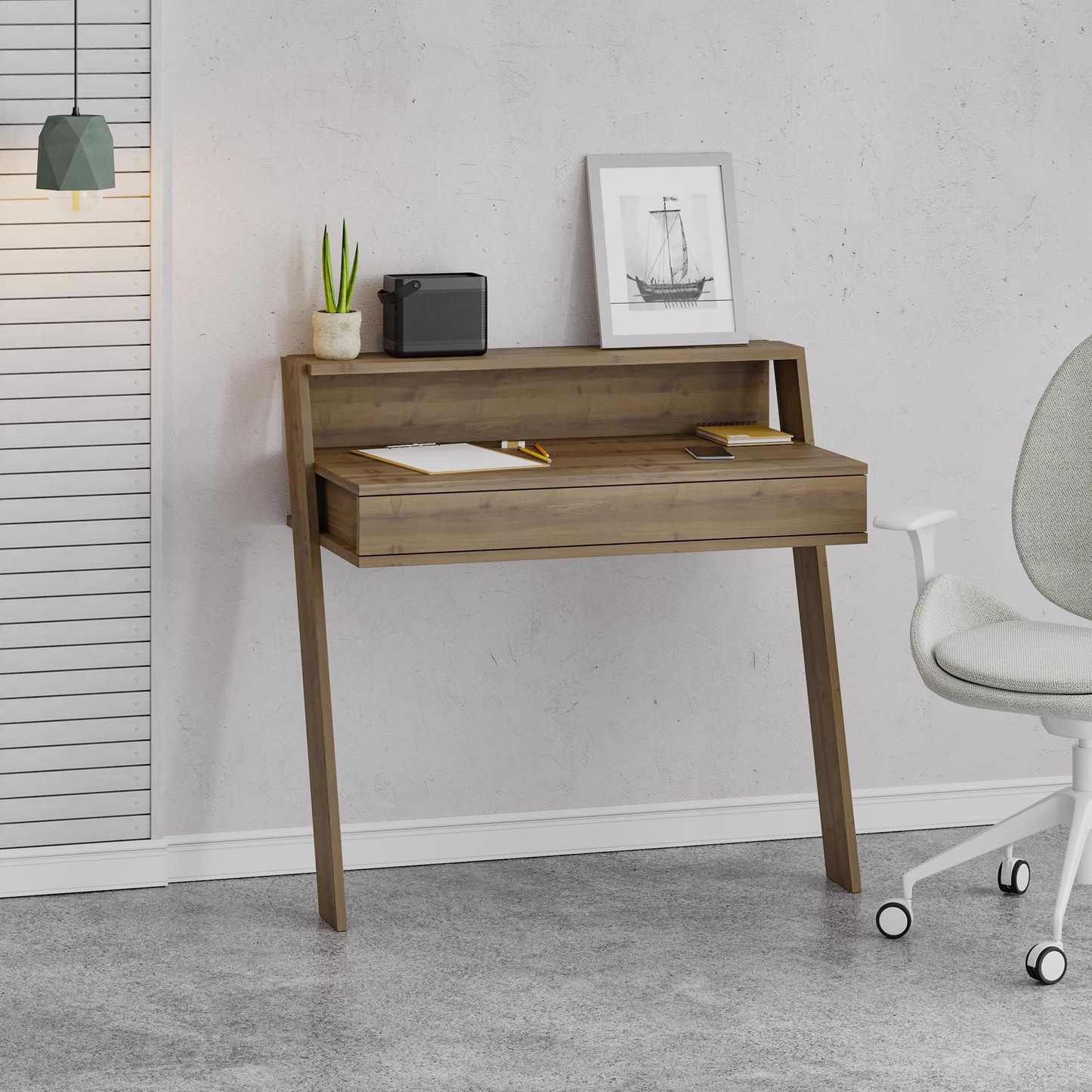 Cowork Modern Wall-Mounted Desk with Drawer – Dark Oak 94cm