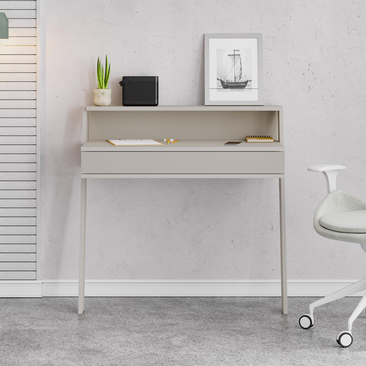 Cowork Modern Wall-Mounted Desk with Drawer – Sandstone 94cm