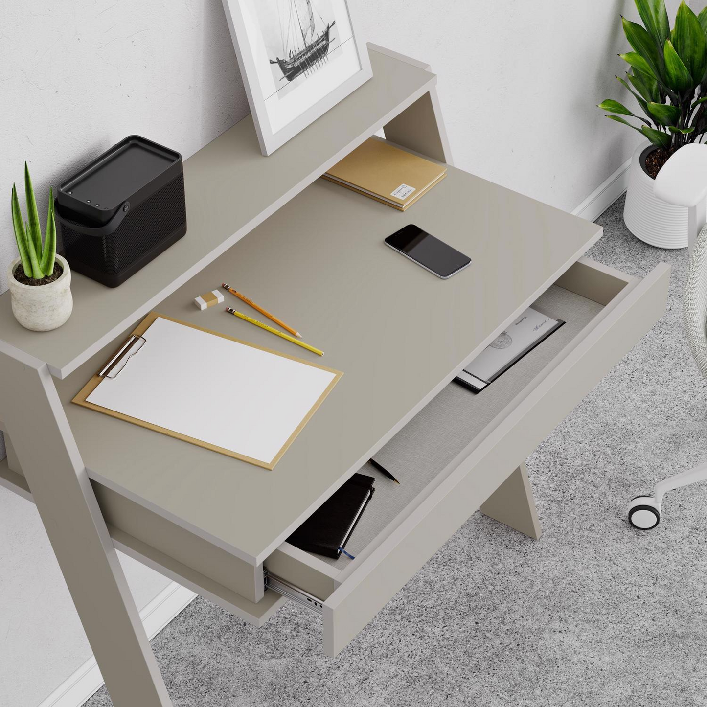 Cowork Modern Wall-Mounted Desk with Drawer – Sandstone 94cm