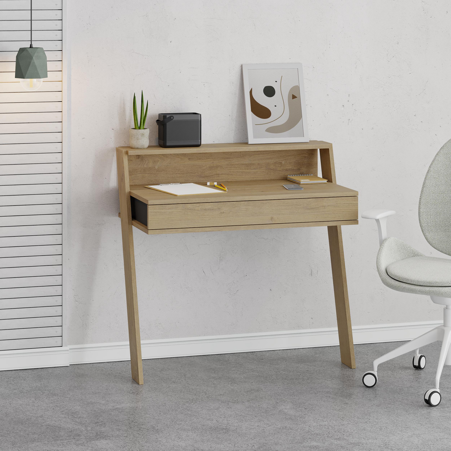 Cowork Modern Wall-Mounted Desk with Drawer – Oak Finish 94cm