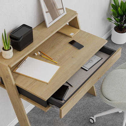 Cowork Modern Wall-Mounted Desk with Drawer – Oak Finish 94cm