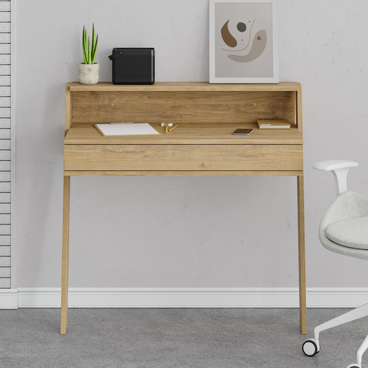 Cowork Modern Wall-Mounted Desk with Drawer – Oak Finish 94cm