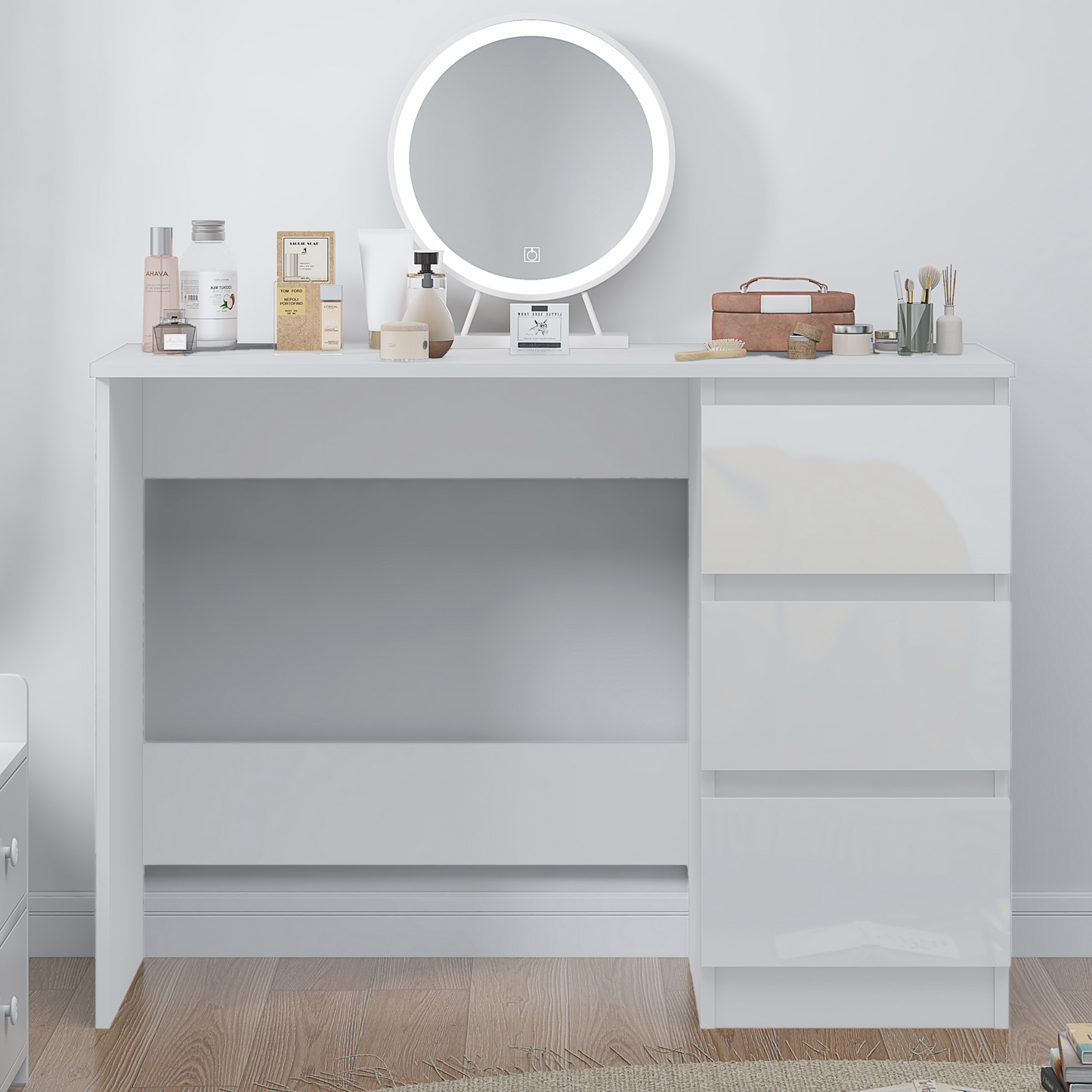 FWStyle Stora 3-Drawer Dressing Table – White Gloss Front