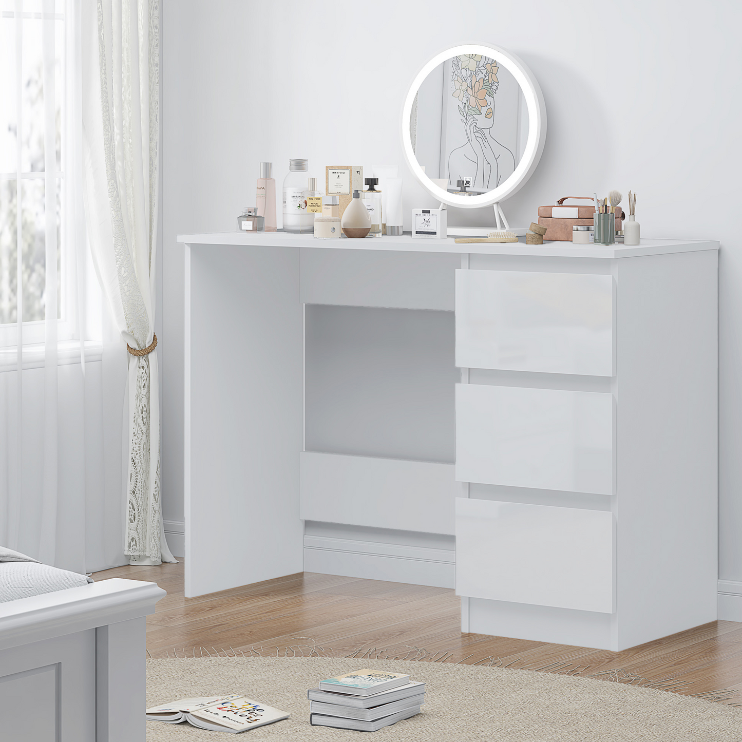 FWStyle Stora 3-Drawer Dressing Table – White Gloss Front