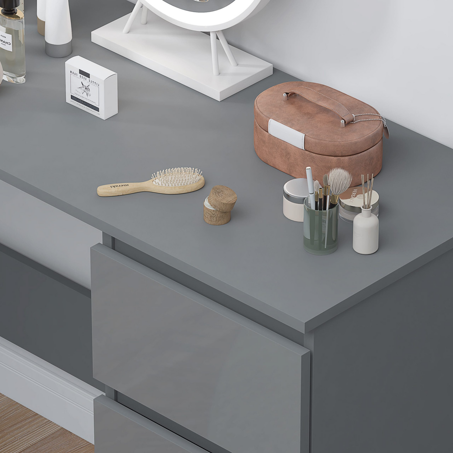 FWStyle Stora 3-Drawer Dressing Table – Grey Gloss Front