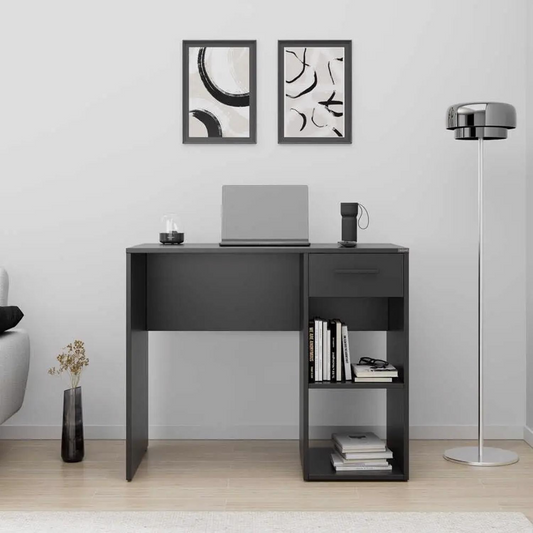 Adore Anthracite Grey Study Desk with Drawer & Shelves