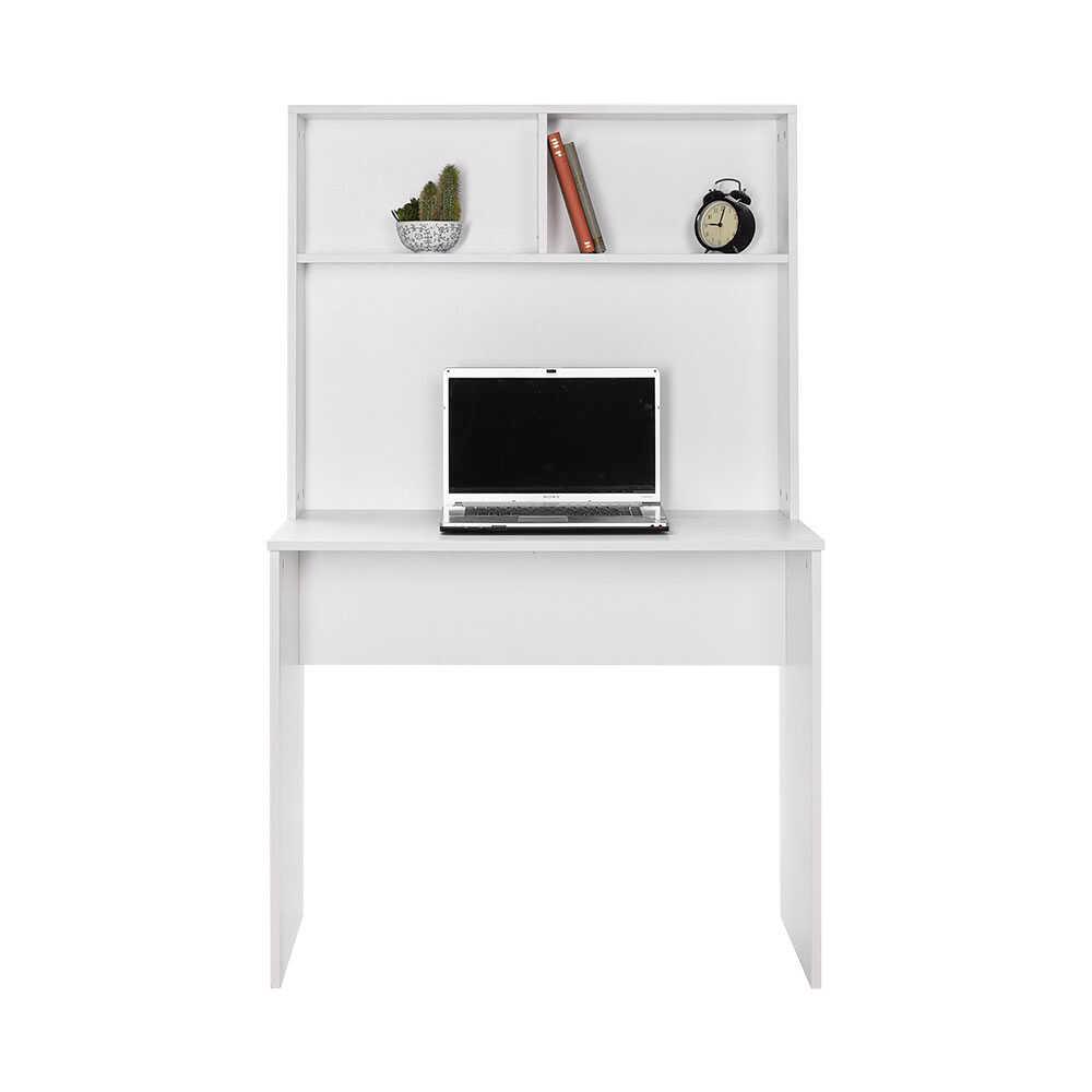 Adore Matt White Study Desk with Storage Hutch