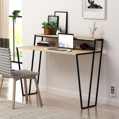 Pal Modern Study Desk Oak with Monitor Stand – 124cm Wide