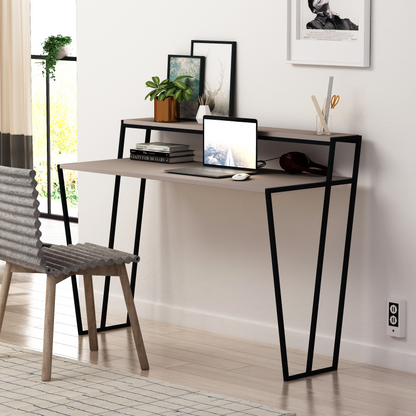 Pal Modern Study Desk Mocha Grey with Monitor Stand – 124cm