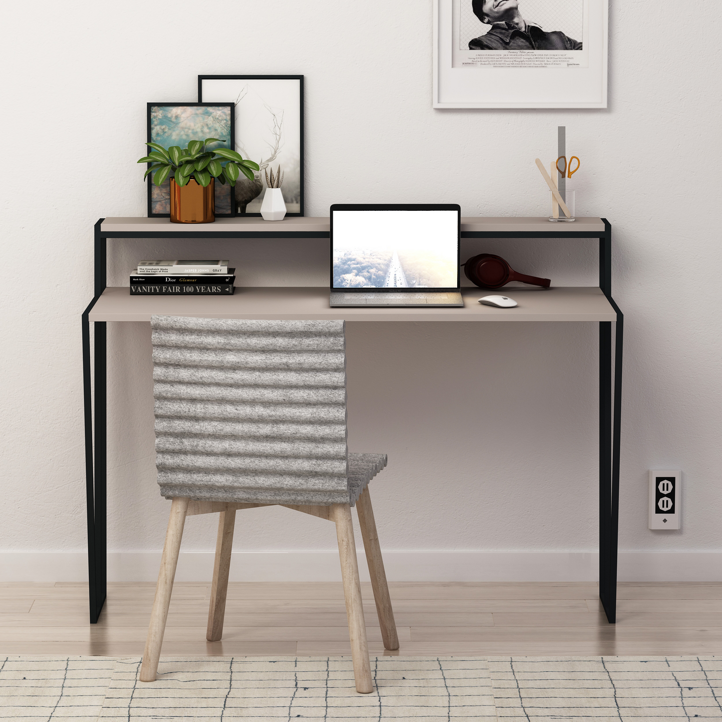 Pal Modern Study Desk Mocha Grey with Monitor Stand – 124cm