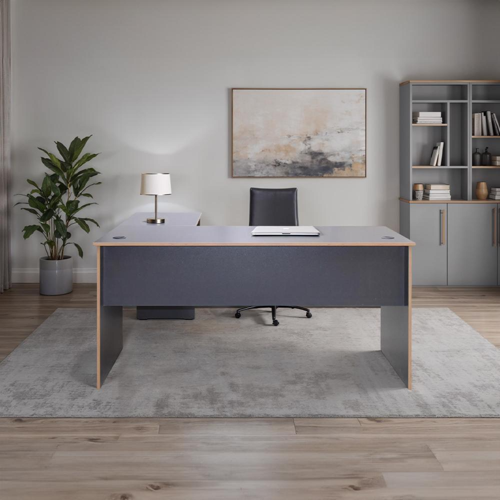 Adore Rio Anthracite Grey Corner Desk with Oak Trim – Large Reversible Office Desk