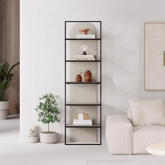 Archy Modern Bookcase 5-Tier Wall Mounted Shelf – Sandstone 180 cm