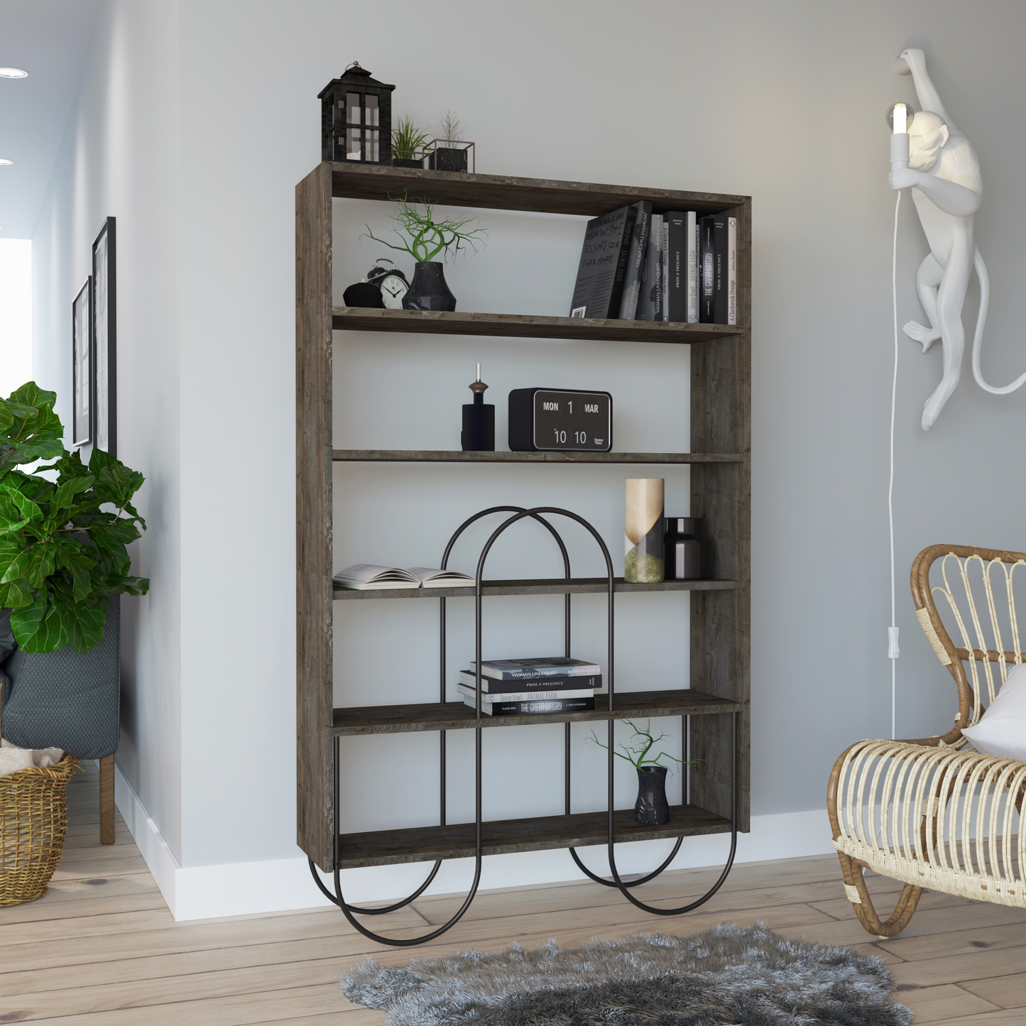Norfolk Modern Bookcase Display Unit Dark Coffee Oak Effect – 159.1cm Tall