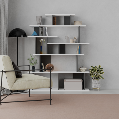 Apollon Modern Bookcase Display Unit White & Anthracite Grey – 149cm