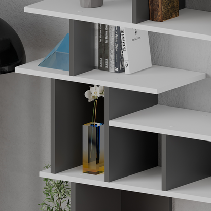 Apollon Modern Bookcase Display Unit White & Anthracite Grey – 149cm