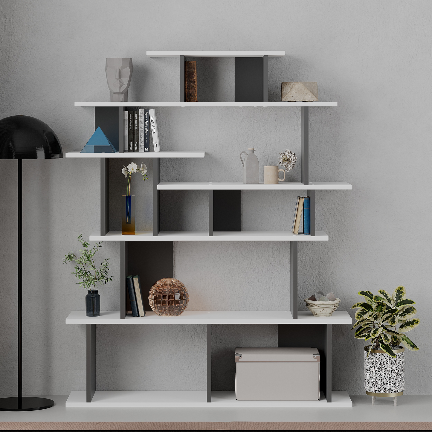 Apollon Modern Bookcase Display Unit White & Anthracite Grey – 149cm