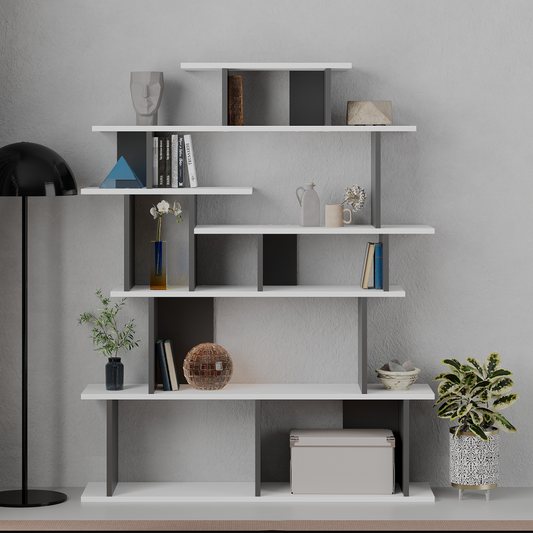 Apollon Modern Bookcase Display Unit White & Anthracite Grey – 149cm