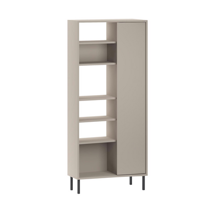 Frem Curved 5-Tier Tall Bookcase with 1 Door – Sandstone 175.5 cm