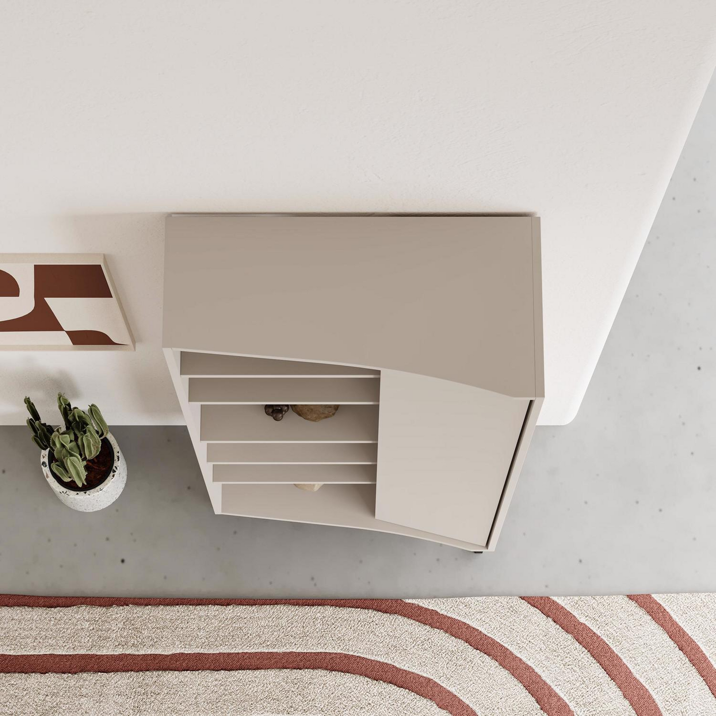 Frem Curved 5-Tier Tall Bookcase with 1 Door – Sandstone 175.5 cm