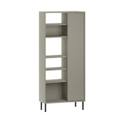 Frem Curved 5-Tier Tall Bookcase with 1 Door – Ash Green 175.5 cm