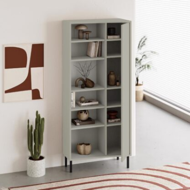 Frem Curved 5-Tier Tall Bookcase with 1 Door – Ash Green 175.5 cm