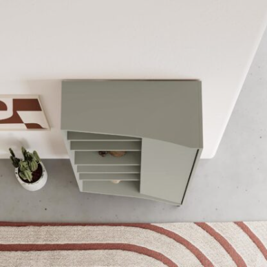 Frem Curved 5-Tier Tall Bookcase with 1 Door – Ash Green 175.5 cm