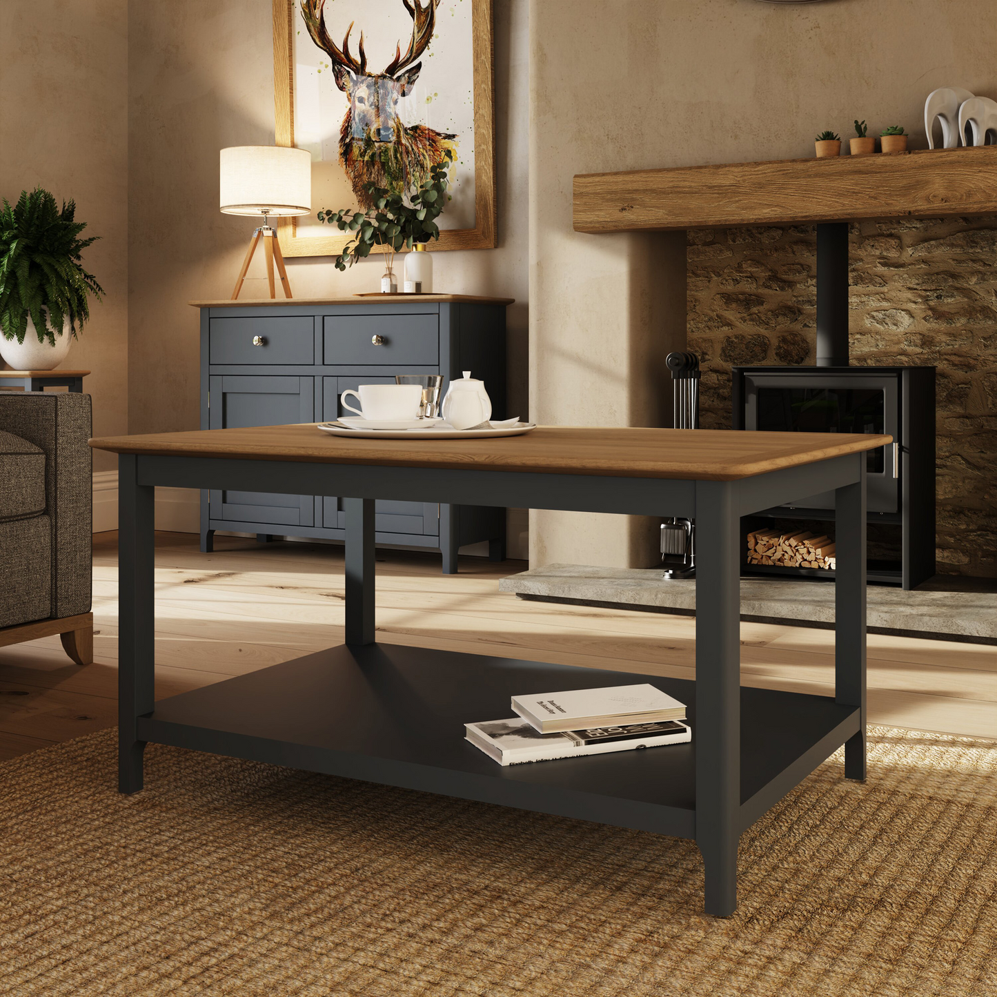 Taberno Oak Coffee Table Graphite Blue – Stylish & Functional
