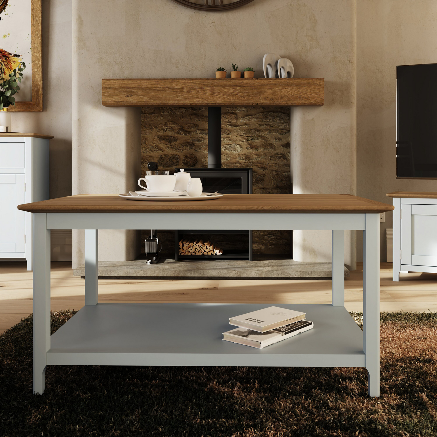 Taberno Oak Coffee Table Linen White – Elegant & Functional