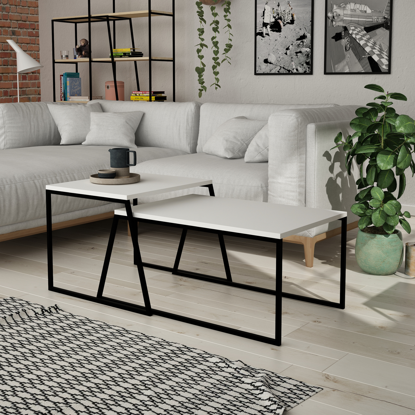 Pal Modern Coffee Table White – 2-Piece Set for Living Room