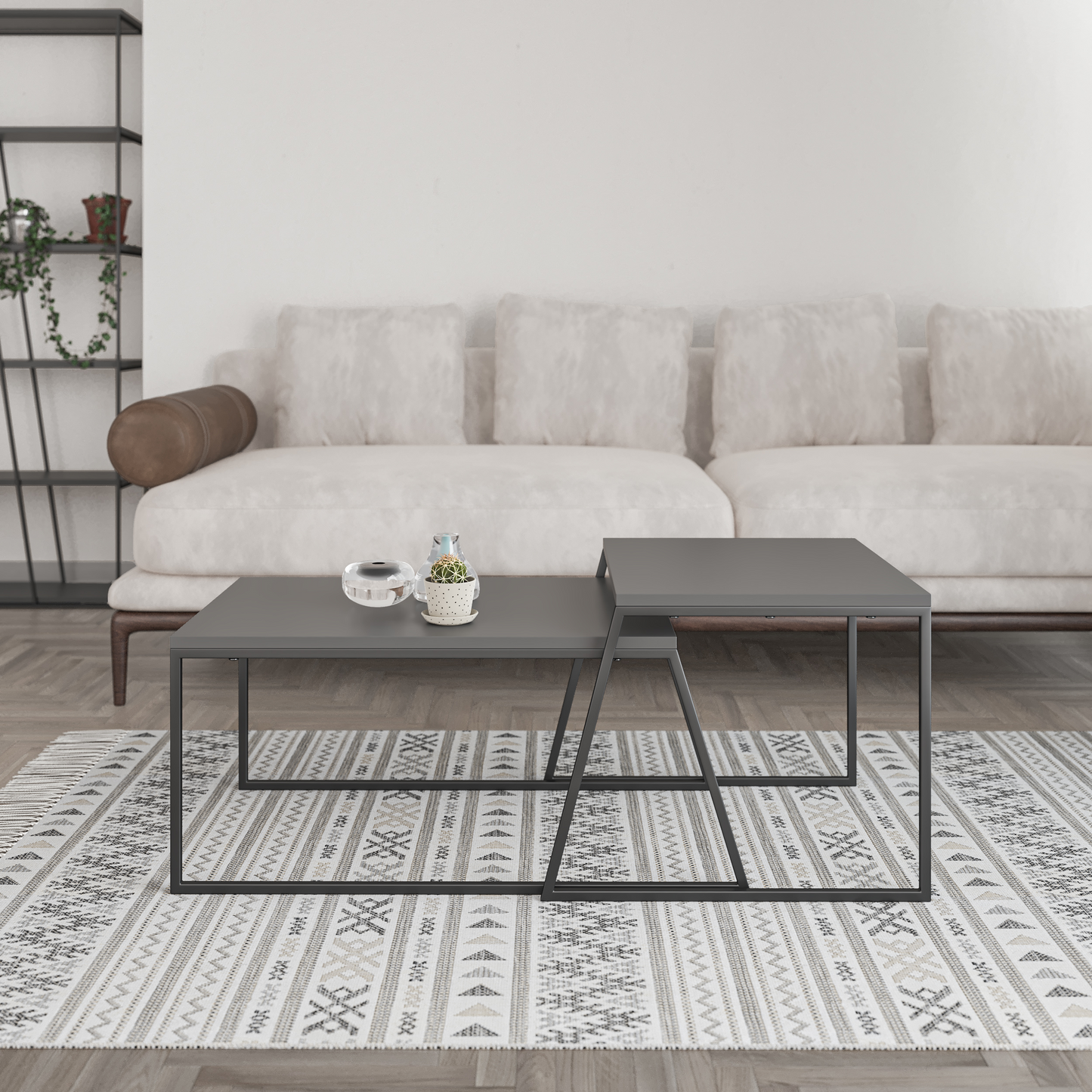 Pal Modern Coffee Table Anthracite Grey – 2-Piece Set for Living Room