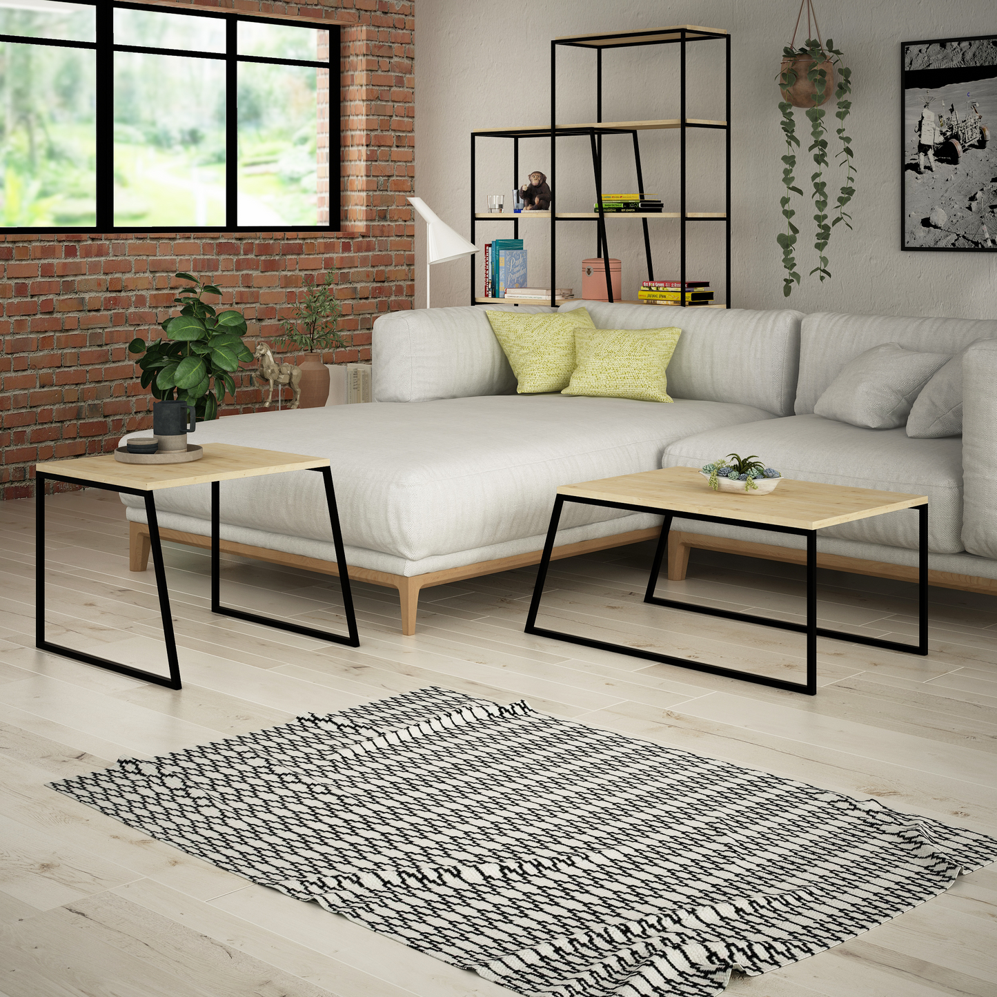 Pal Modern Coffee Table Oak – 2-Piece Set for Living Room