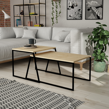Pal Modern Coffee Table Oak – 2-Piece Set for Living Room
