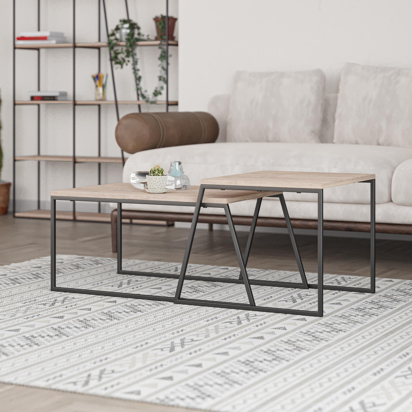 Pal Modern Coffee Table Oak – 2-Piece Set for Living Room