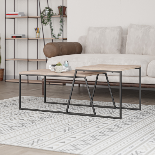 Pal Modern Coffee Table Oak – 2-Piece Set for Living Room