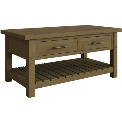 Saltash 2 Drawer Storage Coffee Table – Solid Reclaimed Natural Pine