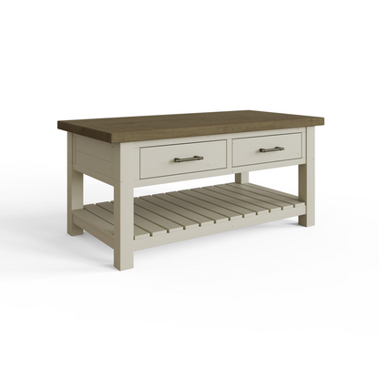 Purbeck Truffle 2 Drawer Coffee Table – Reclaimed Pine, Driftwood & Truffle Finish