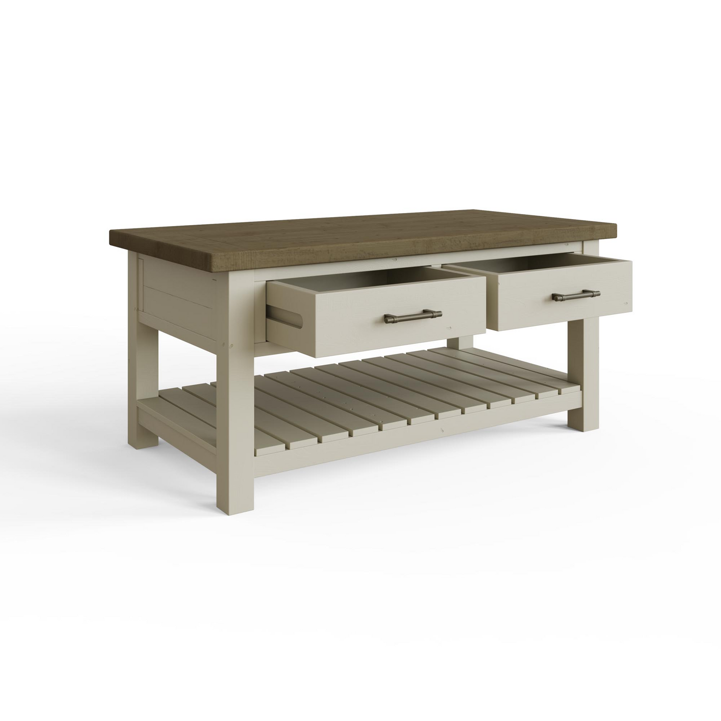 Purbeck Truffle 2 Drawer Coffee Table – Reclaimed Pine, Driftwood & Truffle Finish