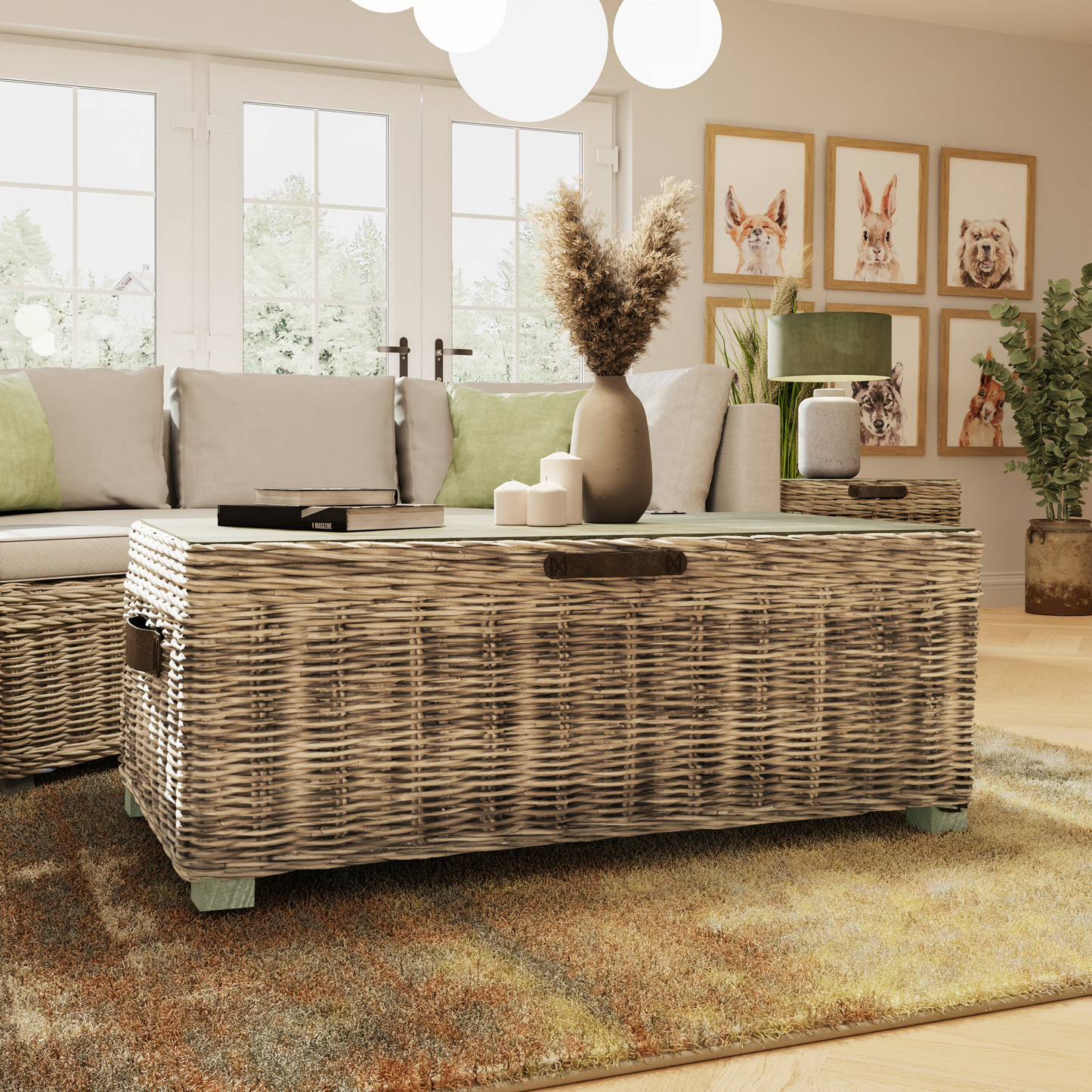 Maya Handmade Kubu Rattan Storage Coffee Table – Limewash Finish