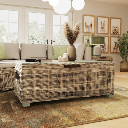 Maya Handmade Kubu Rattan Storage Coffee Table – Limewash Finish