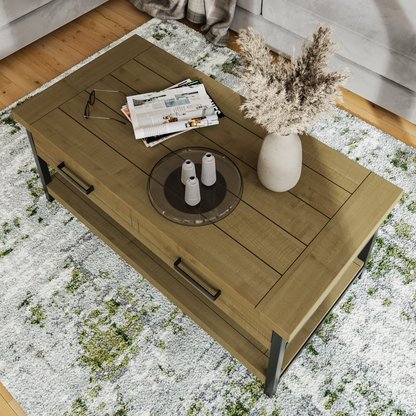 Lowry 2 Drawer Coffee Table – Driftwood Lacquered Solid Reclaimed Pine