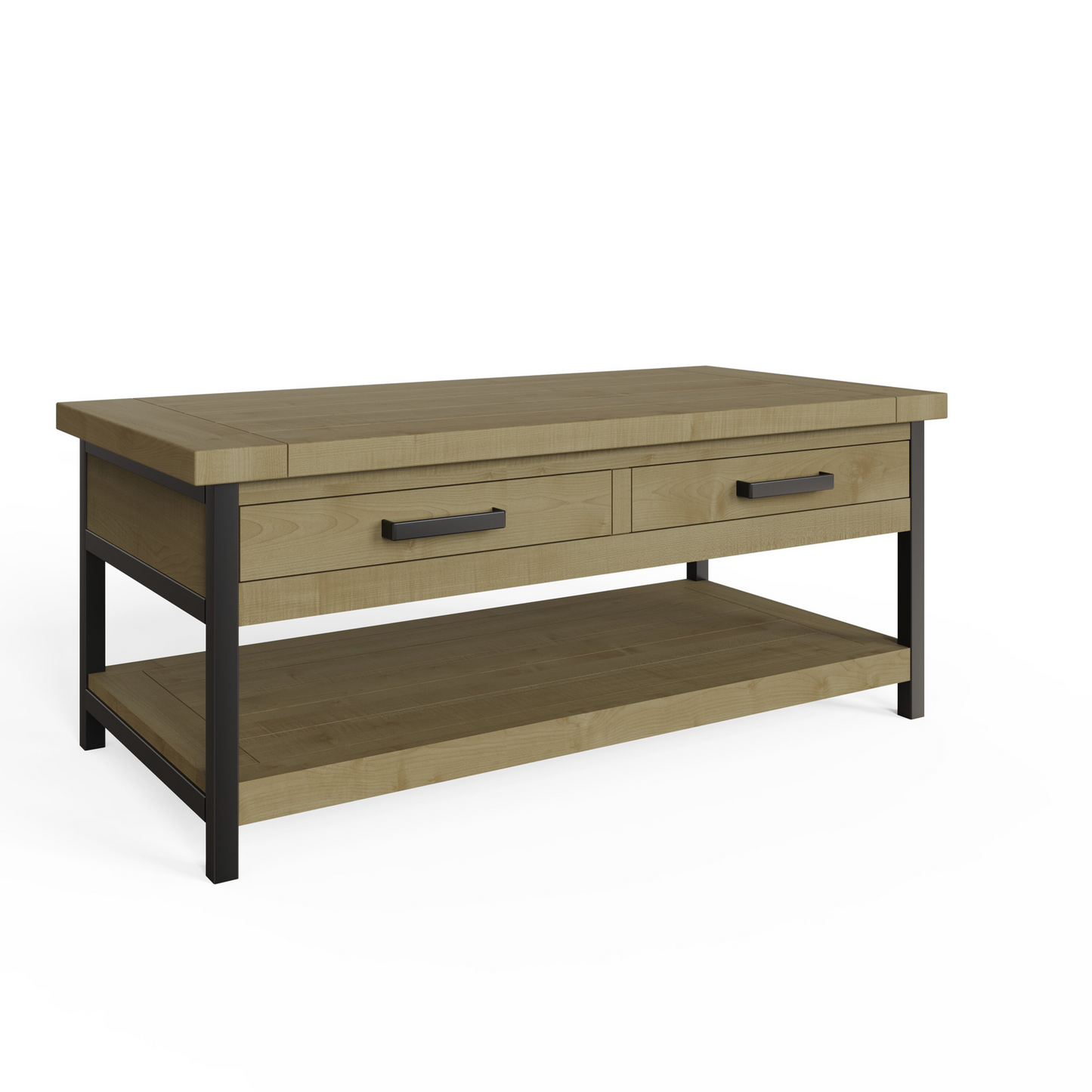 Lowry 2 Drawer Coffee Table – Driftwood Lacquered Solid Reclaimed Pine