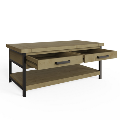 Lowry 2 Drawer Coffee Table – Driftwood Lacquered Solid Reclaimed Pine
