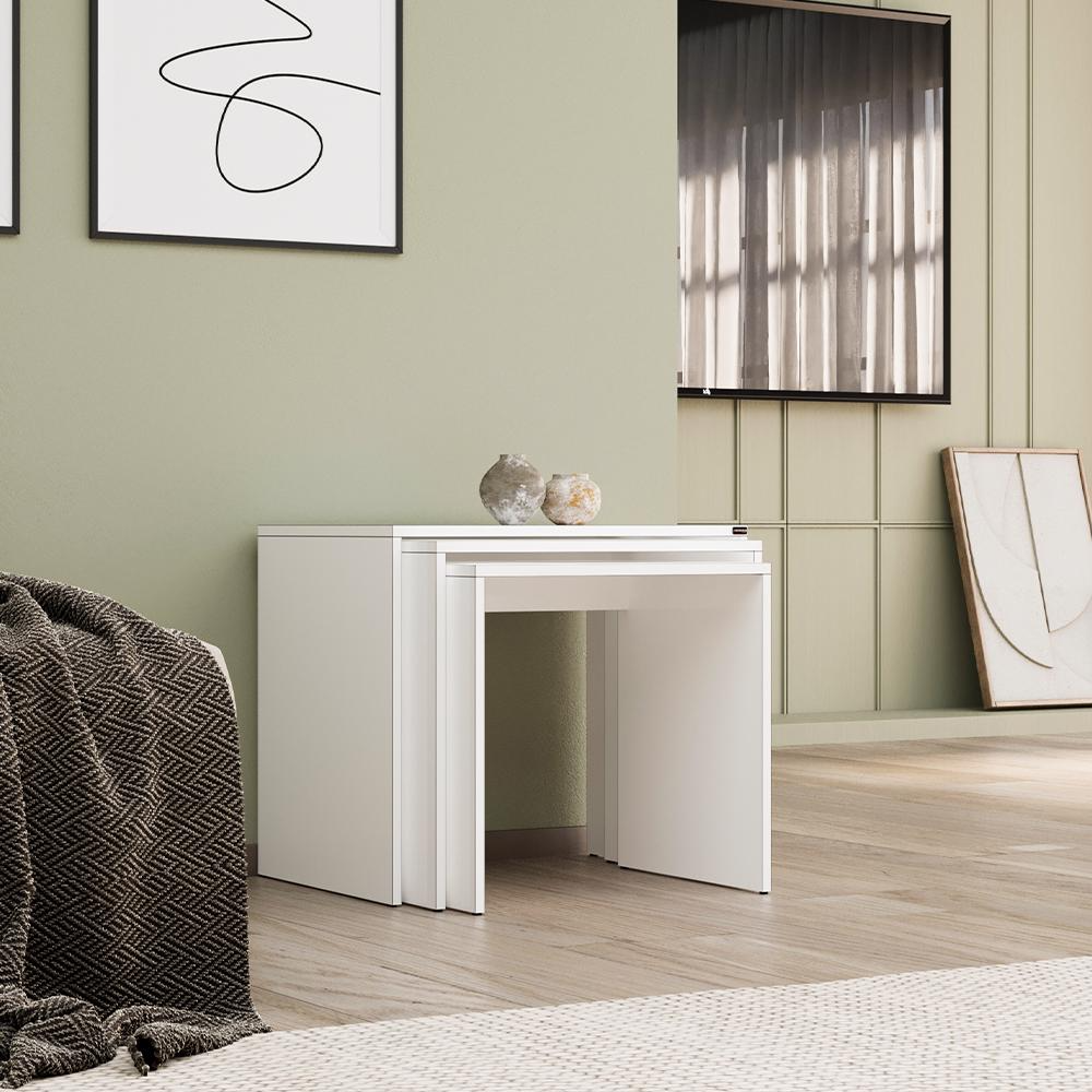 Adore Florida Matt White Nest of 3 Tables – Space-Saving Design