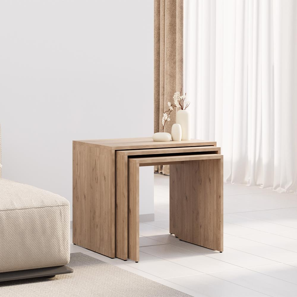 Adore Florida Oak Effect Nest of 3 Tables – Space-Saving Design