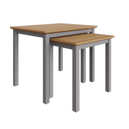 Taberno Oak Nest of 2 Tables – Dove Grey Painted Base