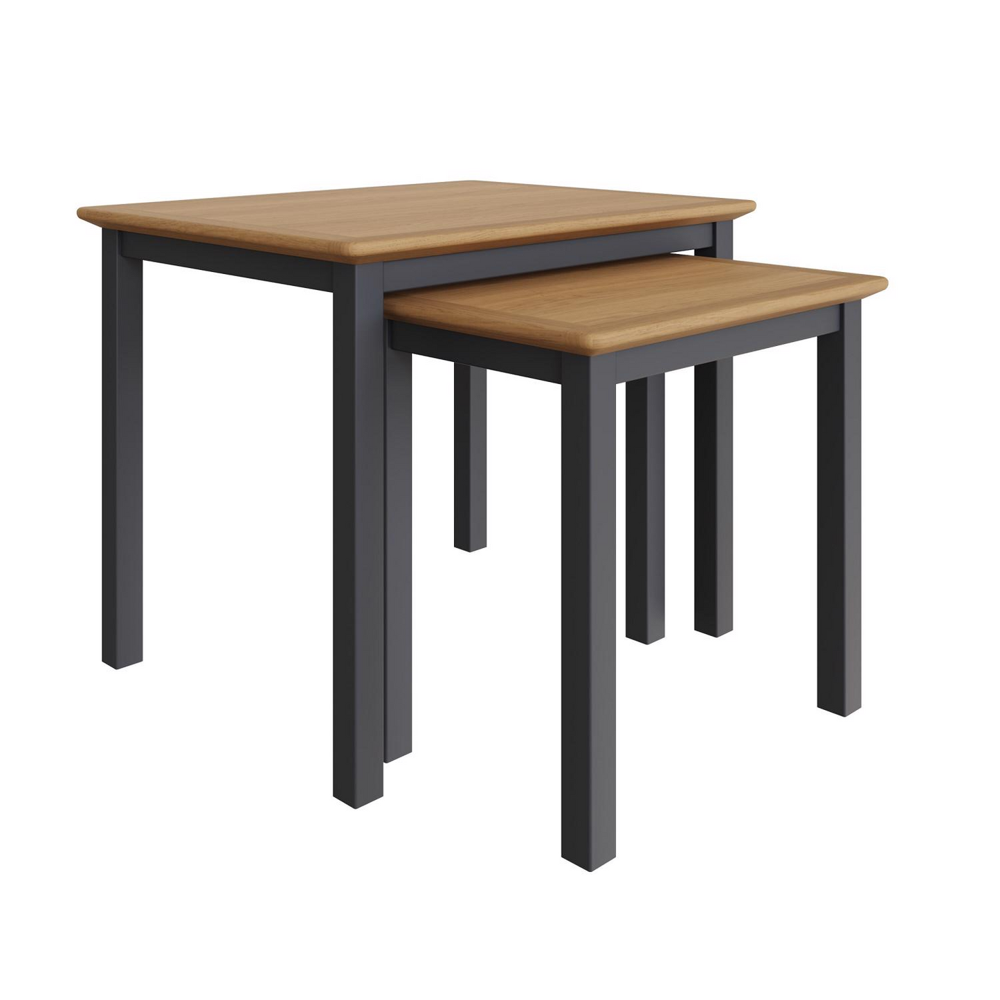 Taberno Oak Nest of 2 Tables – Graphite Blue Painted Base