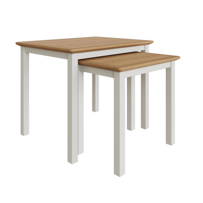 Taberno Oak Nest of 2 Tables – Linen White Painted Base